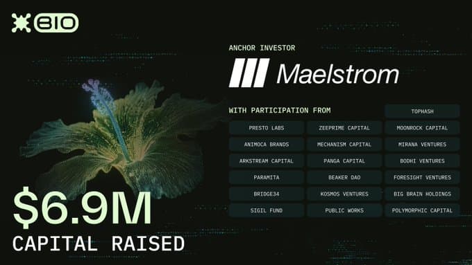Bio Protocol raises $6.9M in a Seed funding round led by Maelstrom Fund, with participation from Mechanism Capital, Animoca Brands, and others.
