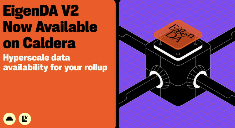 Caldera announces a partnership with EigenCloud to integrate EigenDA V2 into its rollup engine for 100 MB/s data throughput.