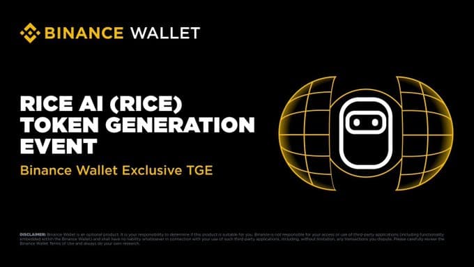Rice AI launches its $RICE token sale on Binance Wallet on August 18 with a 3 BNB subscription cap per user and full unlock at TGE.